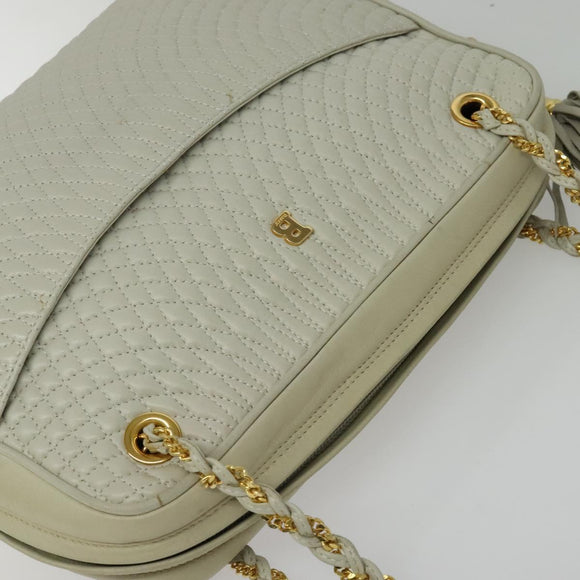 BALLY Chain Shoulder Bag Leather Ivory Gold Auth 141066