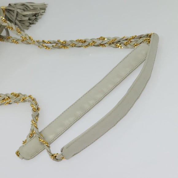 BALLY Chain Shoulder Bag Leather Ivory Gold Auth 141066