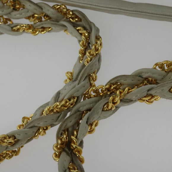 BALLY Chain Shoulder Bag Leather Ivory Gold Auth 141066