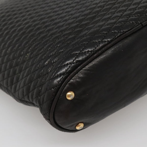 BALLY Chain Shoulder Bag Leather Black Gold Auth 141067