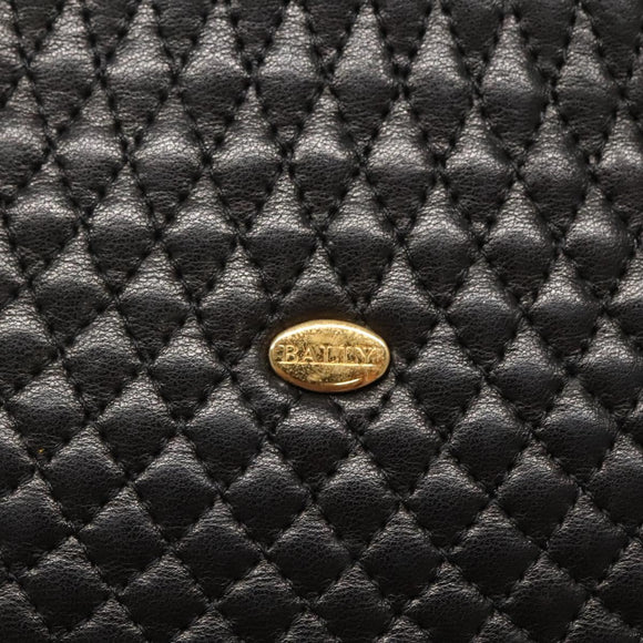 BALLY Chain Shoulder Bag Leather Black Gold Auth 141067