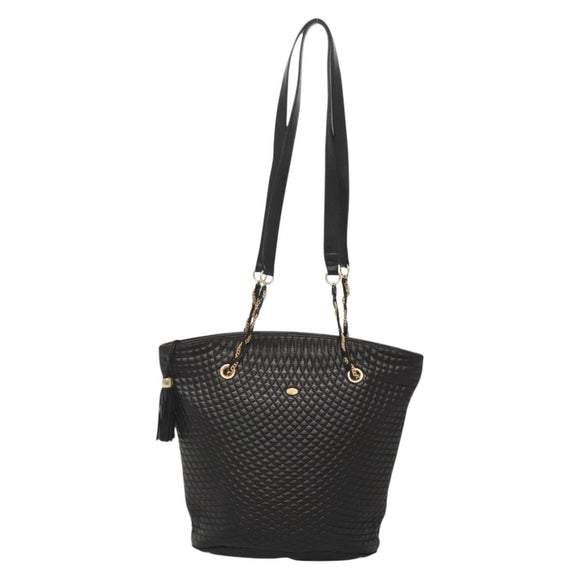 BALLY Chain Shoulder Bag Leather Black Gold Auth 141067