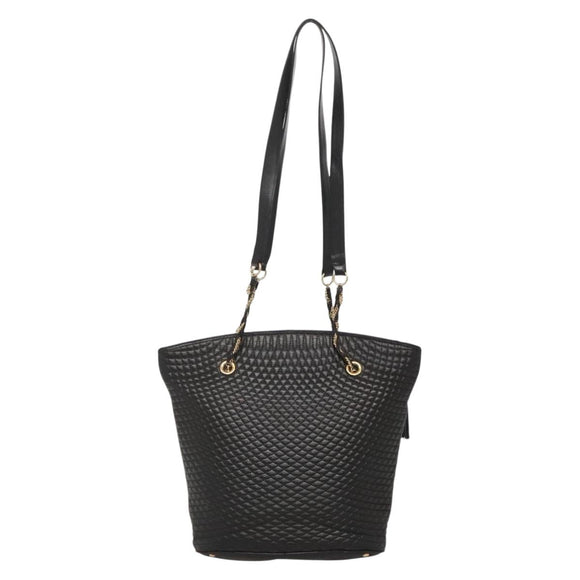 BALLY Chain Shoulder Bag Leather Black Gold Auth 141067