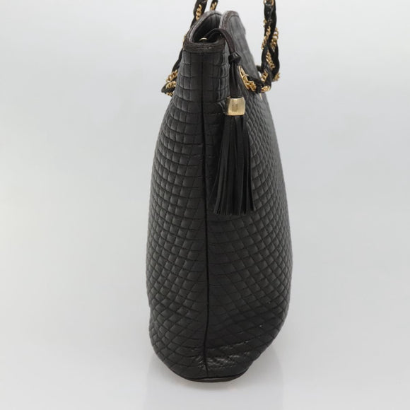 BALLY Chain Shoulder Bag Leather Black Gold Auth 141067