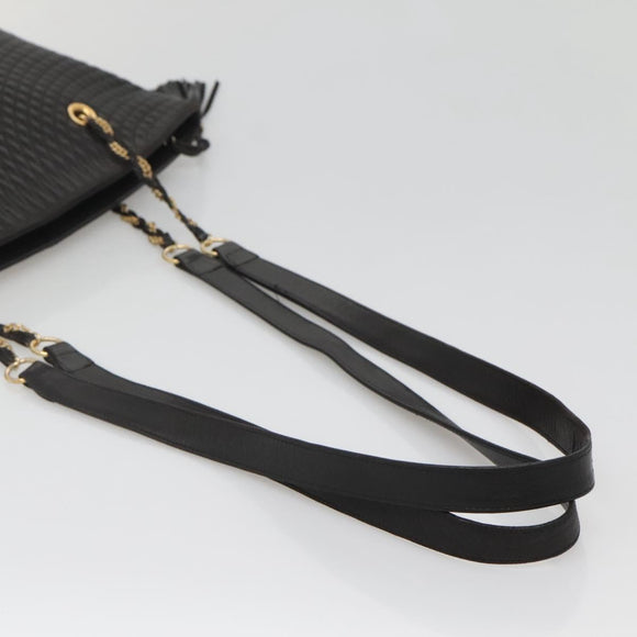 BALLY Chain Shoulder Bag Leather Black Gold Auth 141067