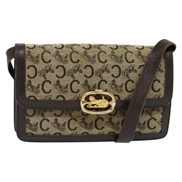 CELINE C Sulky Shoulder Bag Canvas Brown Gold Auth 141070