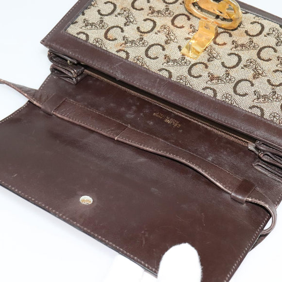CELINE C Sulky Shoulder Bag Canvas Brown Gold Auth 141070