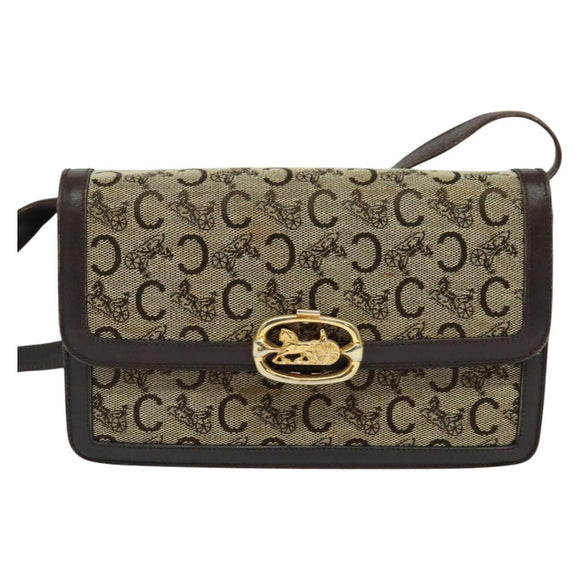 CELINE C Sulky Shoulder Bag Canvas Brown Gold Auth 141070