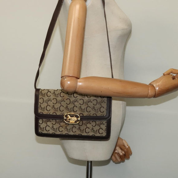 CELINE C Sulky Shoulder Bag Canvas Brown Gold Auth 141070