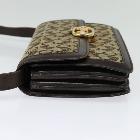 CELINE C Sulky Shoulder Bag Canvas Brown Gold Auth 141070