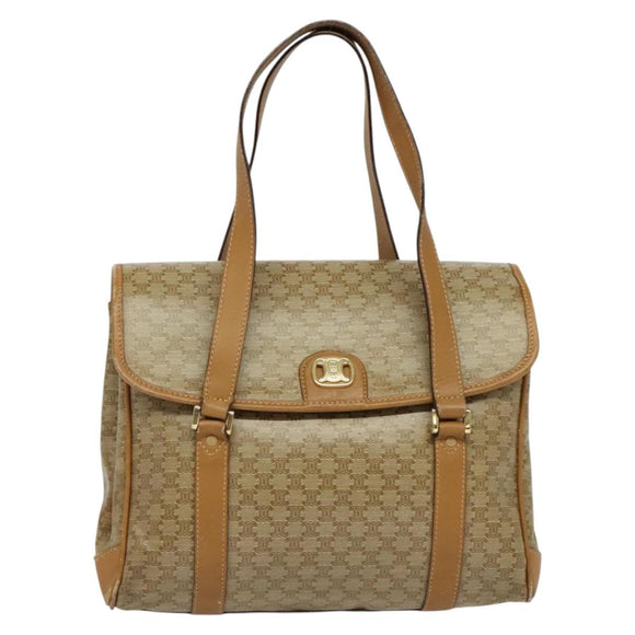 CELINE Macadam Canvas Hand Bag PVC Beige Gold Auth 141071