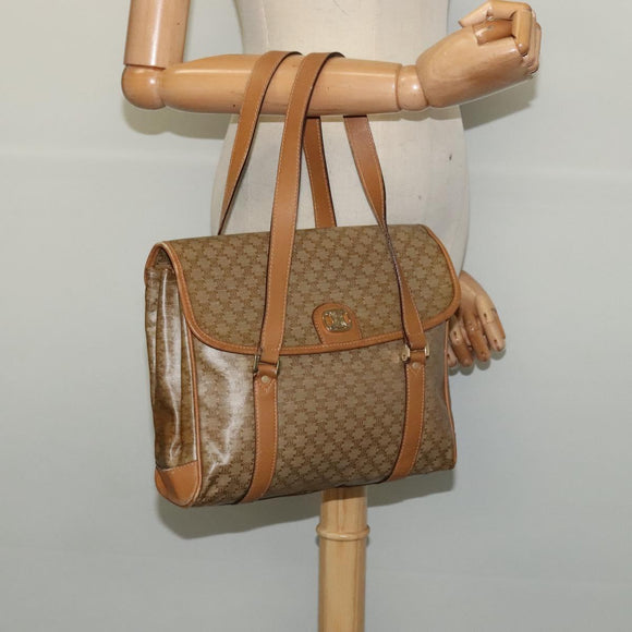 CELINE Macadam Canvas Hand Bag PVC Beige Gold Auth 141071