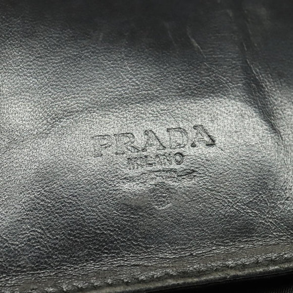 PRADA Shoulder Bag Leather Black Silver Auth 141077