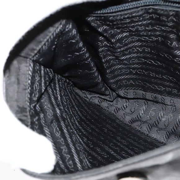 PRADA Shoulder Bag Leather Black Silver Auth 141077