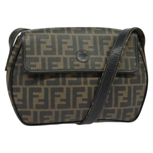 FENDI Zucca Canvas Shoulder Bag PVC Brown Black gold Auth 141091