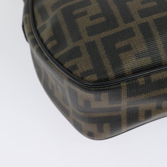 FENDI Zucca Canvas Shoulder Bag PVC Brown Black gold Auth 141091