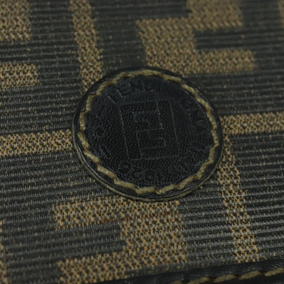 FENDI Zucca Canvas Shoulder Bag PVC Brown Black gold Auth 141091