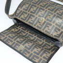 FENDI Zucca Canvas Shoulder Bag PVC Brown Black gold Auth 141091-9