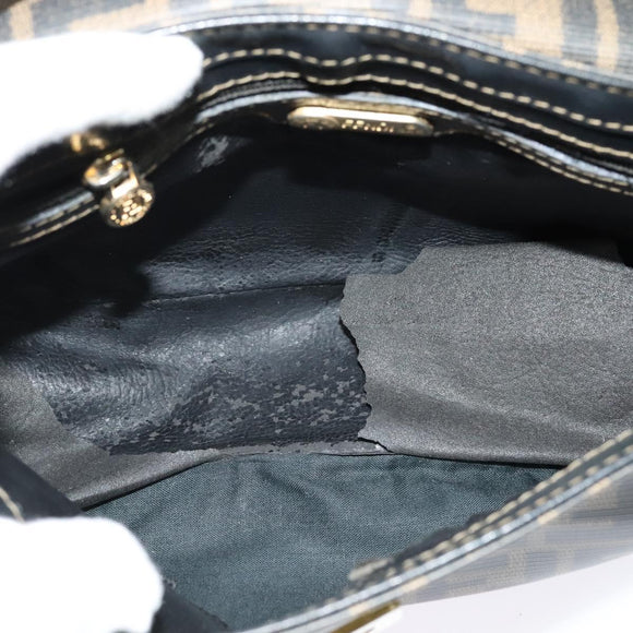 FENDI Zucca Canvas Shoulder Bag PVC Brown Black gold Auth 141091