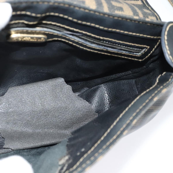 FENDI Zucca Canvas Shoulder Bag PVC Brown Black gold Auth 141091