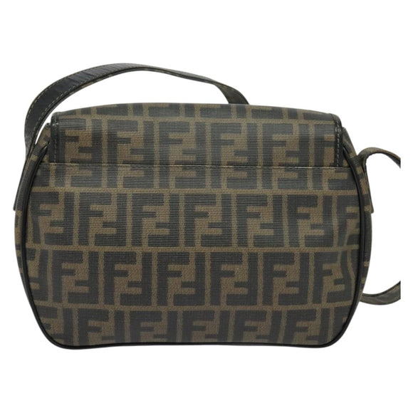 FENDI Zucca Canvas Shoulder Bag PVC Brown Black gold Auth 141091