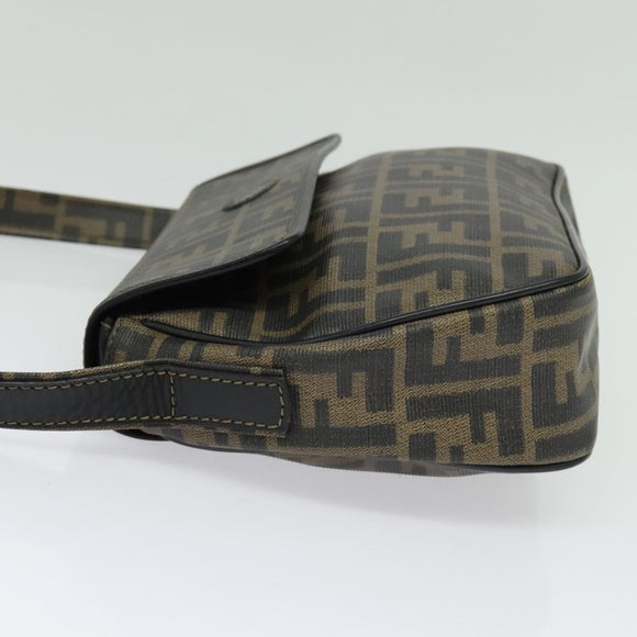 FENDI Zucca Canvas Shoulder Bag PVC Brown Black gold Auth 141091