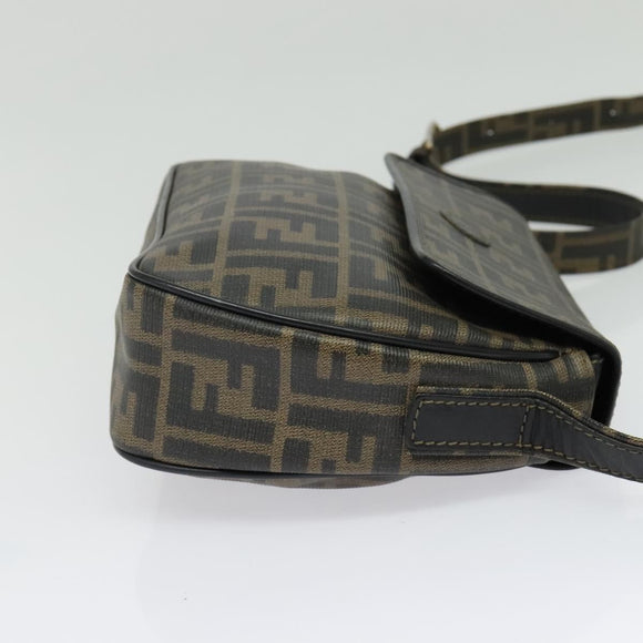 FENDI Zucca Canvas Shoulder Bag PVC Brown Black gold Auth 141091