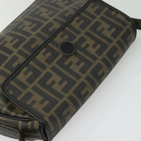 FENDI Zucca Canvas Shoulder Bag PVC Brown Black gold Auth 141091
