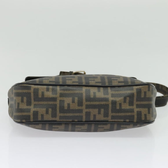 FENDI Zucca Canvas Shoulder Bag PVC Brown Black gold Auth 141091