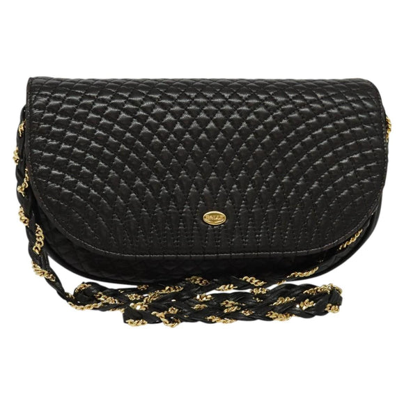 BALLY Quilted Chain Shoulder Bag Leather Black Gold Auth 141092