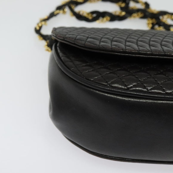 BALLY Quilted Chain Shoulder Bag Leather Black Gold Auth 141092