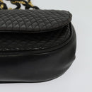 BALLY Quilted Chain Shoulder Bag Leather Black Gold Auth 141092-11