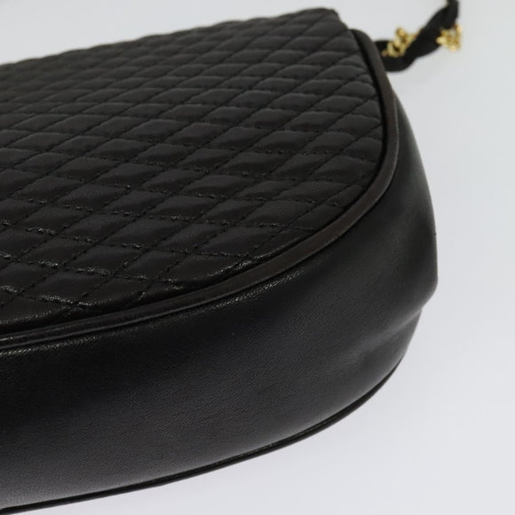 BALLY Quilted Chain Shoulder Bag Leather Black Gold Auth 141092