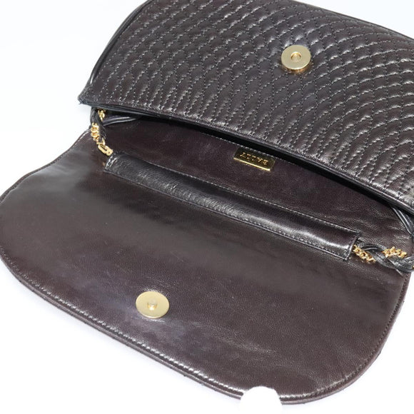 BALLY Quilted Chain Shoulder Bag Leather Black Gold Auth 141092