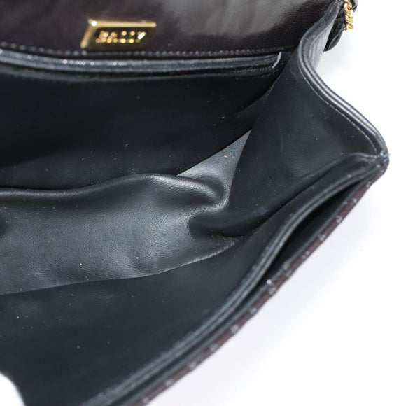 BALLY Quilted Chain Shoulder Bag Leather Black Gold Auth 141092