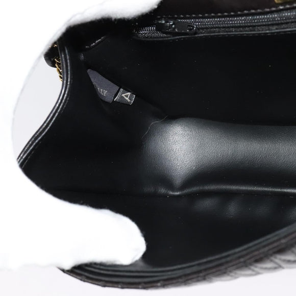 BALLY Quilted Chain Shoulder Bag Leather Black Gold Auth 141092