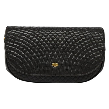 BALLY Quilted Chain Shoulder Bag Leather Black Gold Auth 141092 - 0