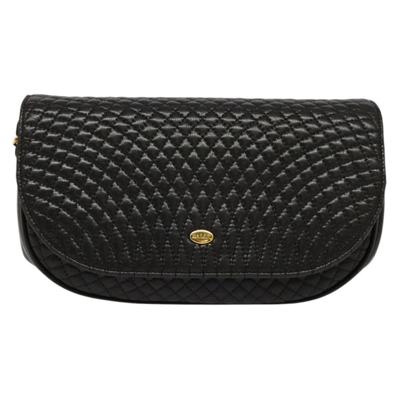 BALLY Quilted Chain Shoulder Bag Leather Black Gold Auth 141092