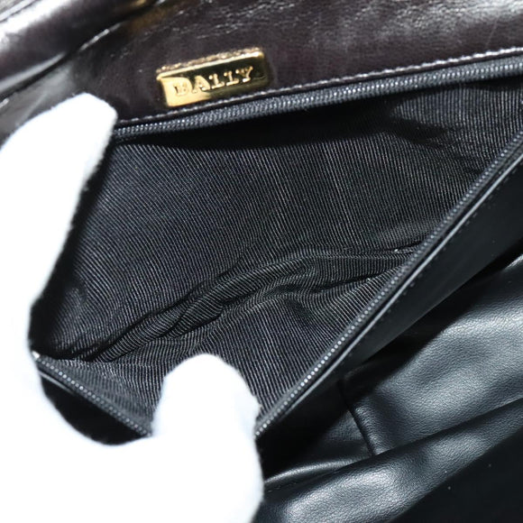 BALLY Quilted Chain Shoulder Bag Leather Black Gold Auth 141092