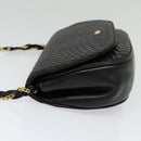 BALLY Quilted Chain Shoulder Bag Leather Black Gold Auth 141092-4