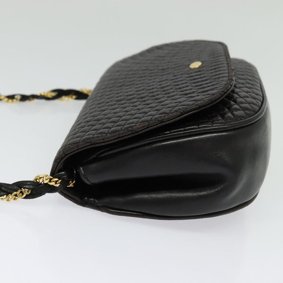 BALLY Quilted Chain Shoulder Bag Leather Black Gold Auth 141092