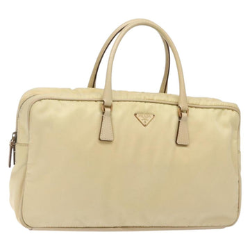 PRADA Hand Bag Nylon Beige Gold Auth 141094