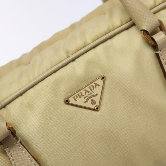PRADA Hand Bag Nylon Beige Gold Auth 141094