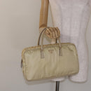 PRADA Hand Bag Nylon Beige Gold Auth 141094-23