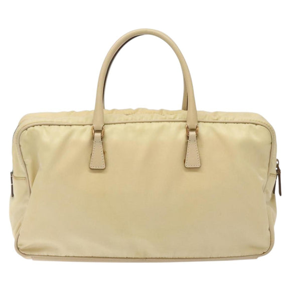 PRADA Hand Bag Nylon Beige Gold Auth 141094