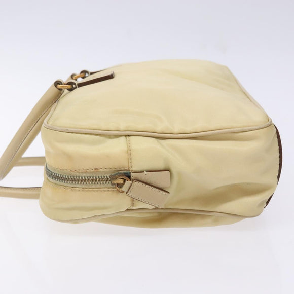 PRADA Hand Bag Nylon Beige Gold Auth 141094