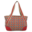 PRADA Tote Bag Canvas Leather Red Gold Auth 141096-1