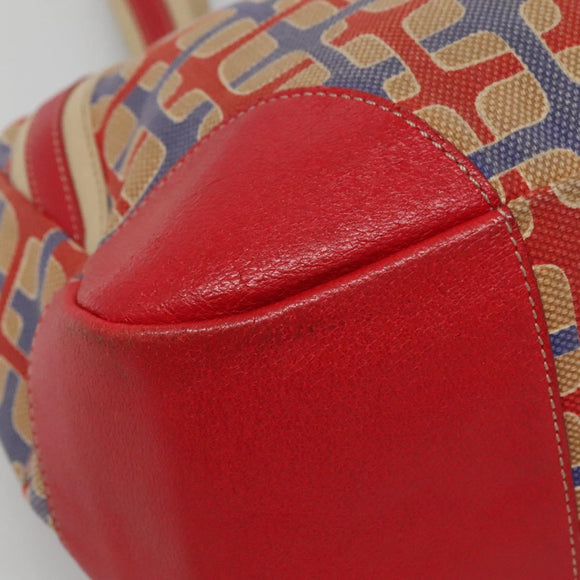 PRADA Tote Bag Canvas Leather Red Gold Auth 141096