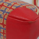 PRADA Tote Bag Canvas Leather Red Gold Auth 141096-16