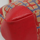 PRADA Tote Bag Canvas Leather Red Gold Auth 141096-17